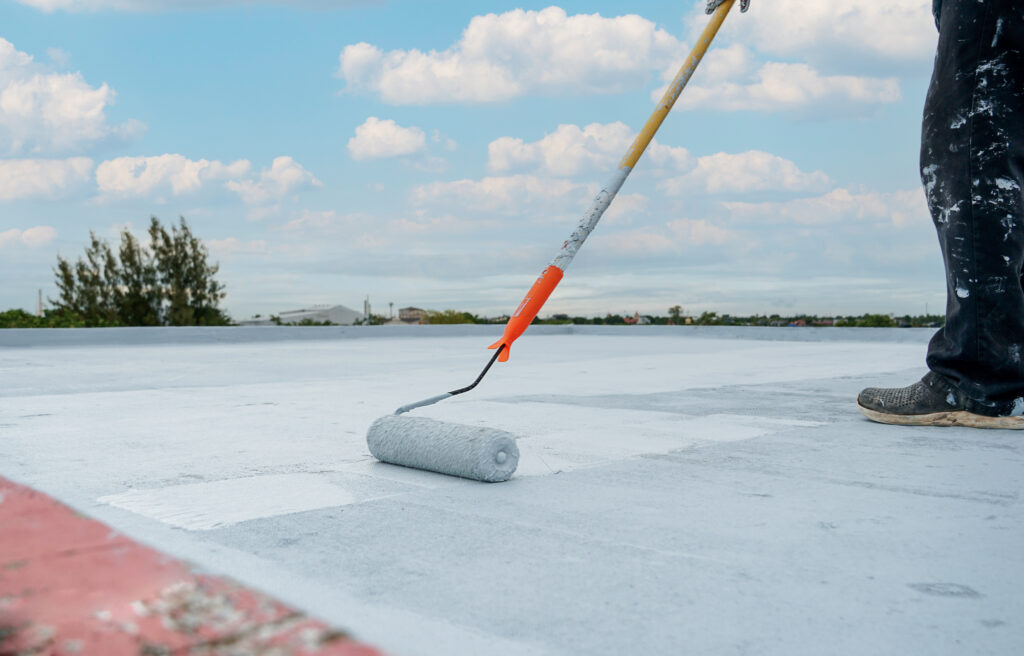 acrylic roof coating application with roller